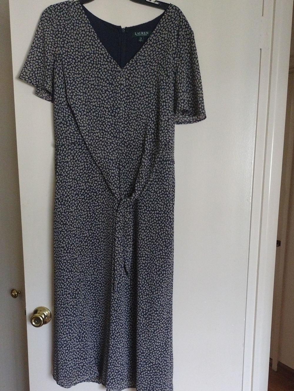 Lauren Ralph Lauren Navy and White Floral Tie-Front Midi Dress